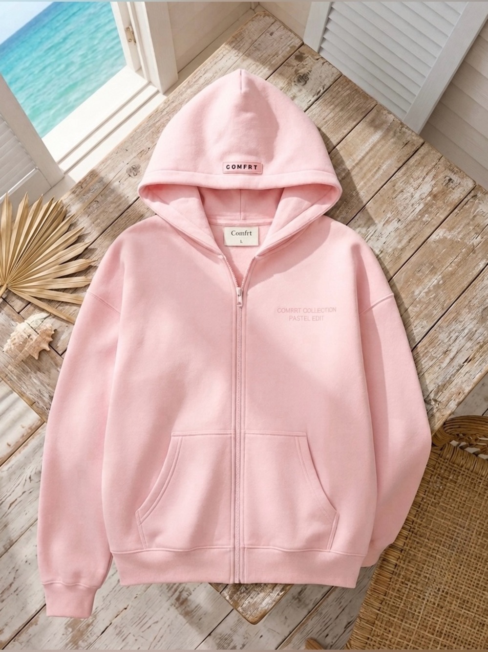 COMFRT LARGE CLOUD TOUCH PASTEL EDIT ZIP OVERSIZED HOODIE BUBBLEGUM PINK LTD ED - Picture 2 of 10
